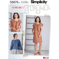 8878k SIMPLICITY  SHORT SLEEVE POCKET SHIFT DRESS, TOP PATTERN XS-XL NEW